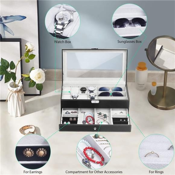Watch Box Watch Case Organizer Holder Jewelry Box Drawer Sunglasses Display Case - Picture 2 of 6